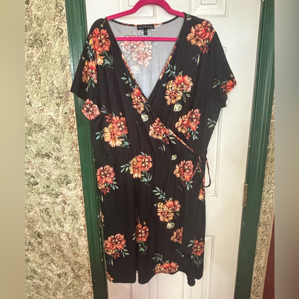 Derek Heart Black and Orange Floral Midi Dress